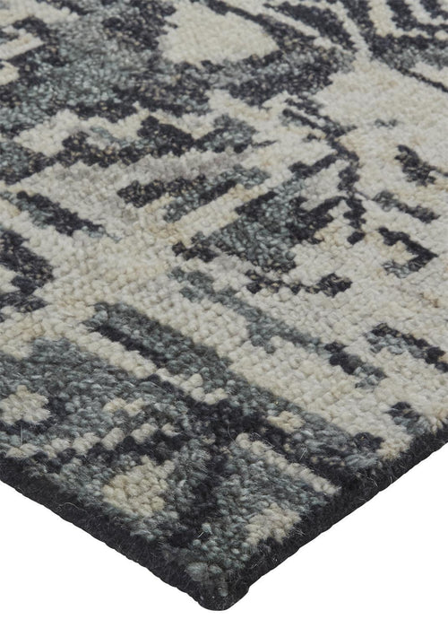 9' X 12' Wool Geometric Hand Knotted Area Rug (744371) - Ivory / Gray / Black