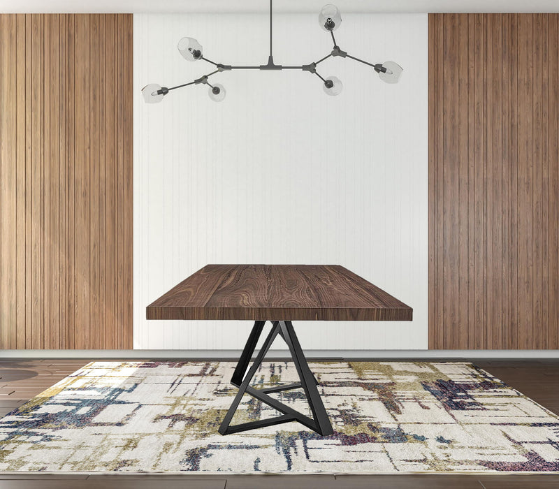 Wood Iron Pedestal Base Dining Table - Brown / Black