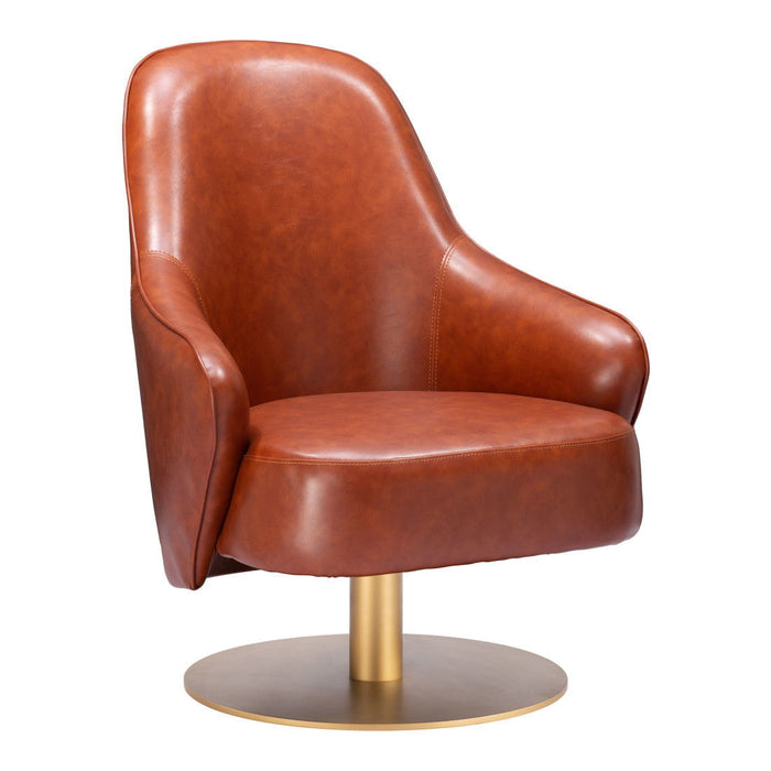 Faux Leather Swivel Arm Chair - Brown And Gold