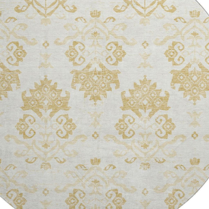 8' Medallion Washable Round Rug With UV Protection - Gold And Beige