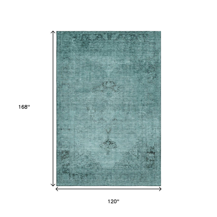 10' X 14' Oriental Washable Area Rug With UV Protection (654910) - Teal / Ivory