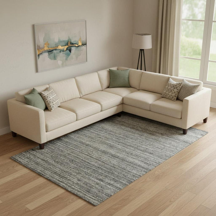 8' X 10' Wool Striped Hand Woven Area Rug (570275) - Dark Gray / Ivory