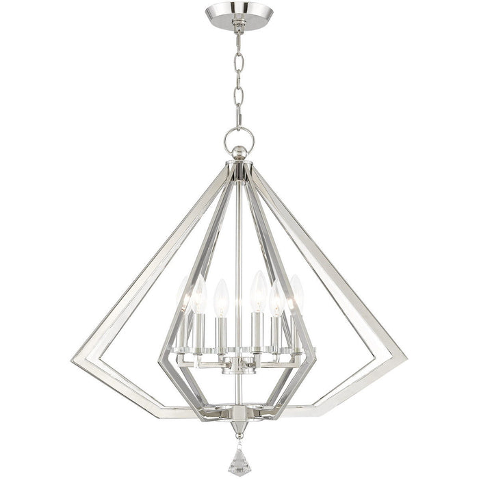 26'' Six-Light Dimmable Chandelier With Shades - Nickel