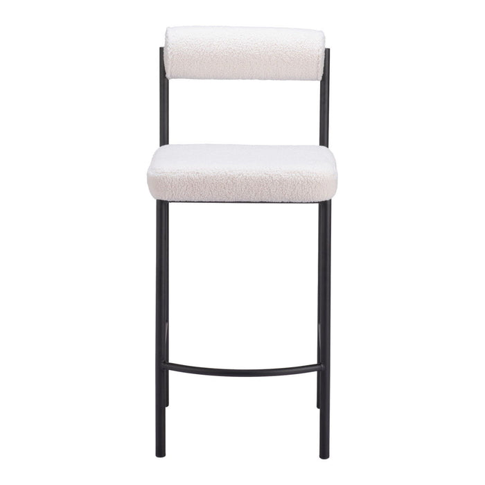 26" Faux Shearling And Steel Low Back Counter Height Bar Chairs (Set of 2) - Ivory / Black