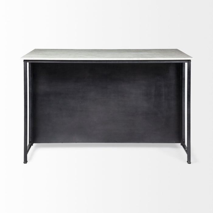 Solid Iron Body Marble Top Kitchen Island With 4 Drawer - Gray