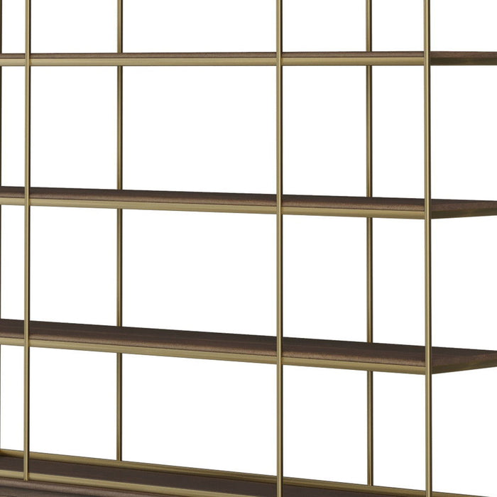 Four Tier Bookcase With Four Doors - Antiqued Brass / Brown