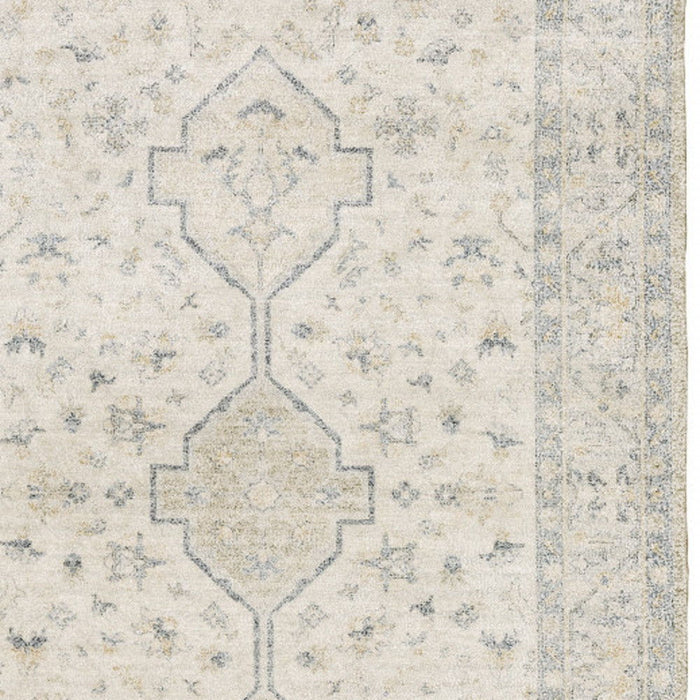 10' x 13' Oriental Hand Loomed Stain Resistant Area Rug With Fringe - Beige And Charcoal