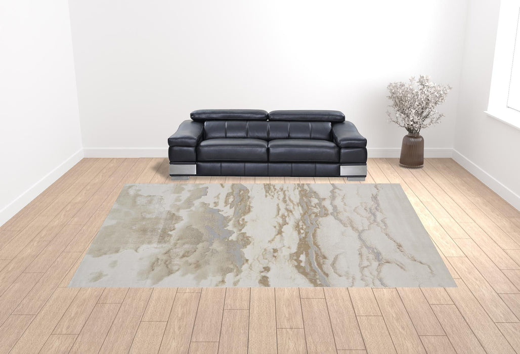 12' x 15' Abstract Polyester Area Rug - Ivory Tan And Gray