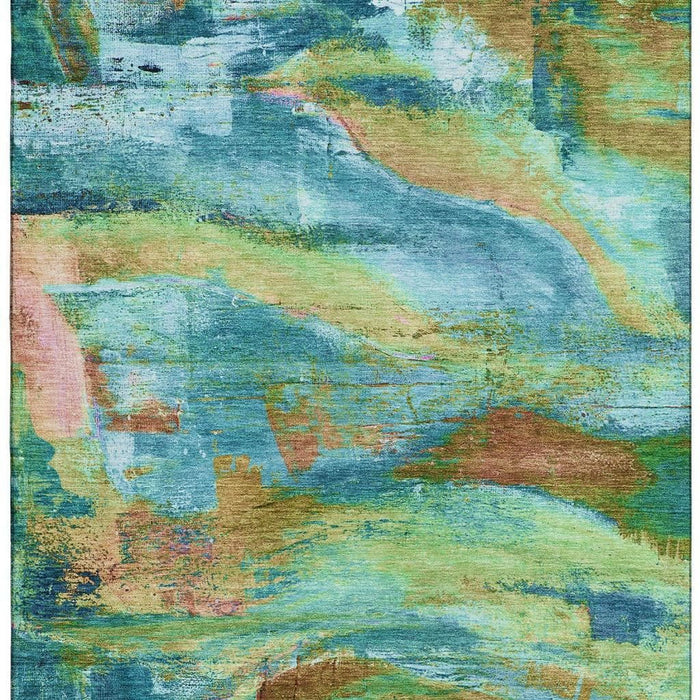 10' X 14' Abstract Washable Area Rug With UV Protection (715591) - Teal / Blush