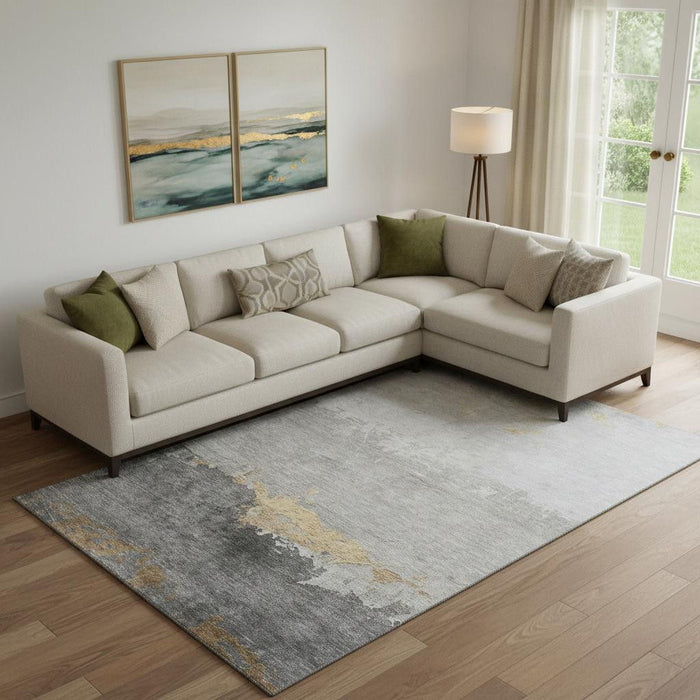 10' X 14' Abstract Washable Area Rug With UV Protection (706903) - Gold / Gray