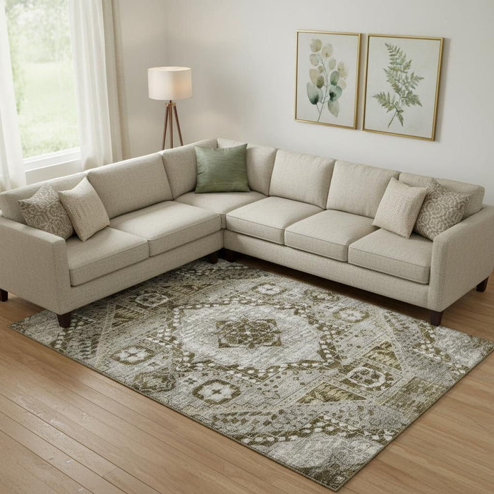 10' X 14' Diamond Washable Area Rug With UV Protection (708259) - Khaki / Ivory / Brown