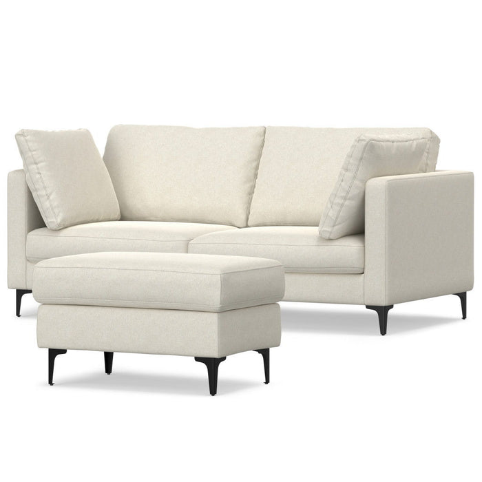 76" 2 Piece Living Room Set Fabric Sofa With Ottoman With Black Legs - Cream