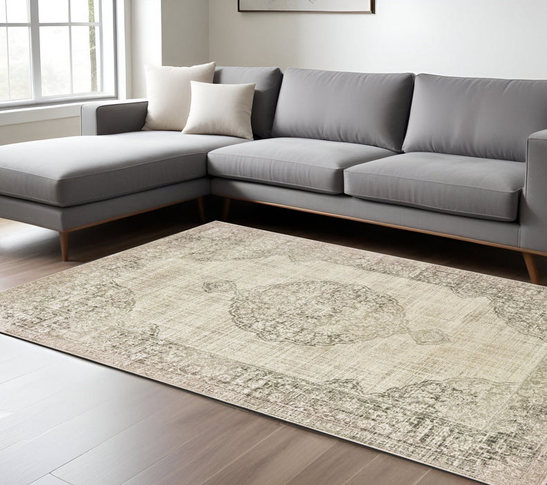 10' X 13' Oriental Distressed Area Rug - Ivory And Gray