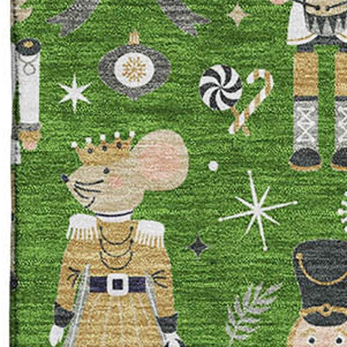 10' X 14' Floral Washable Area Rug With UV Protection (702449) - Green / Gold / Gray