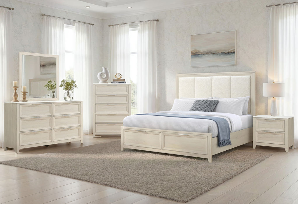 Mariah - 5 Piece Full Bedroom Set (Bed, Dresser & Mirror, Nightstand, Chest) - Beige