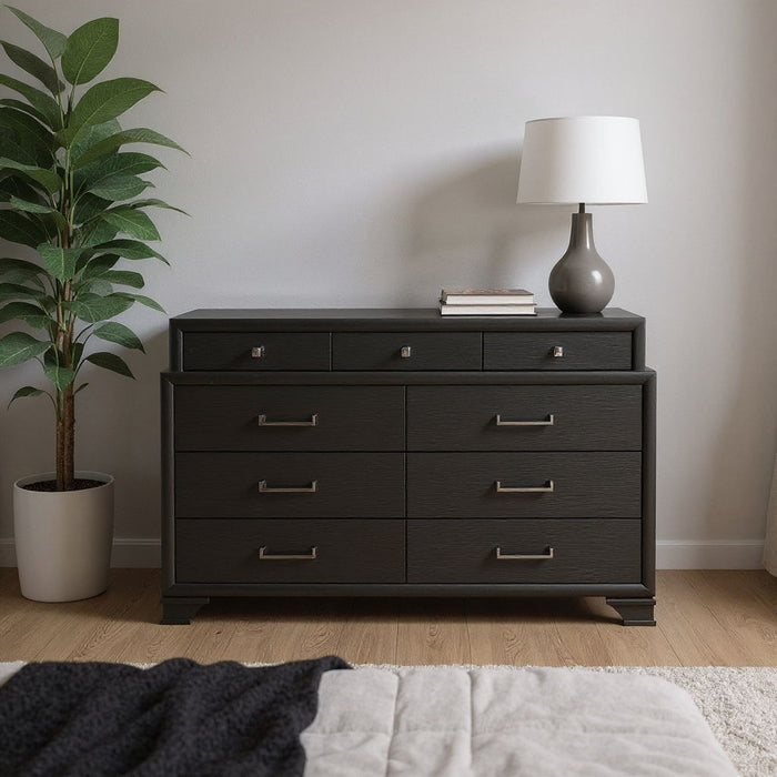 Solid Wood Nine Drawer Double Dresser - Gray