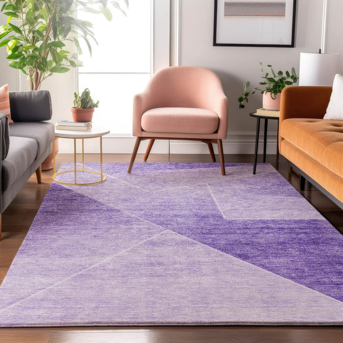 8' X 10' Geometric Washable Area Rug With UV Protection - Purple And Ivory