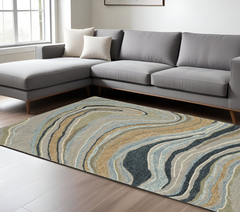 8' X 10' Wool Abstract Hand Tufted Modern Area Rug - Gray And Blue
