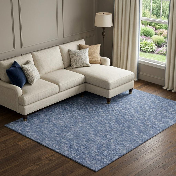 9' X 12' Geometric Washable Area Rug With UV Protection (647103) - Navy Blue / Ivory