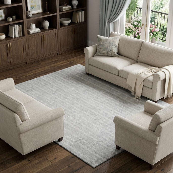 10' X 14' Striped Washable Area Rug With UV Protection (673879) - Silver / Ivory