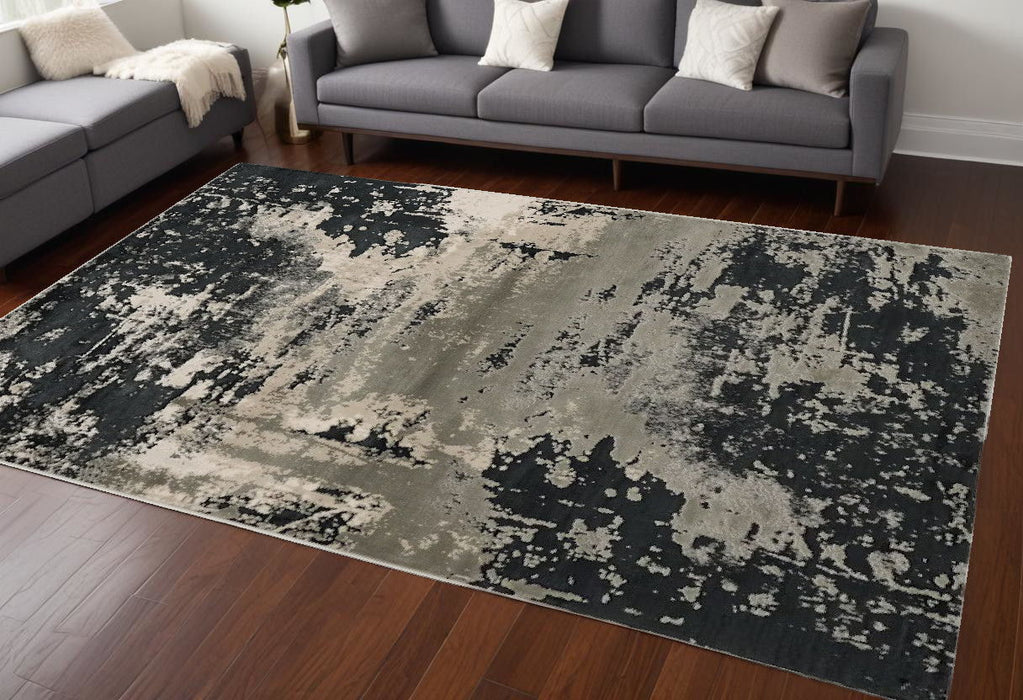 10' x 13' Machine Woven Abstract Paint Splatter Indoor Area Rug - Silver Charcoal