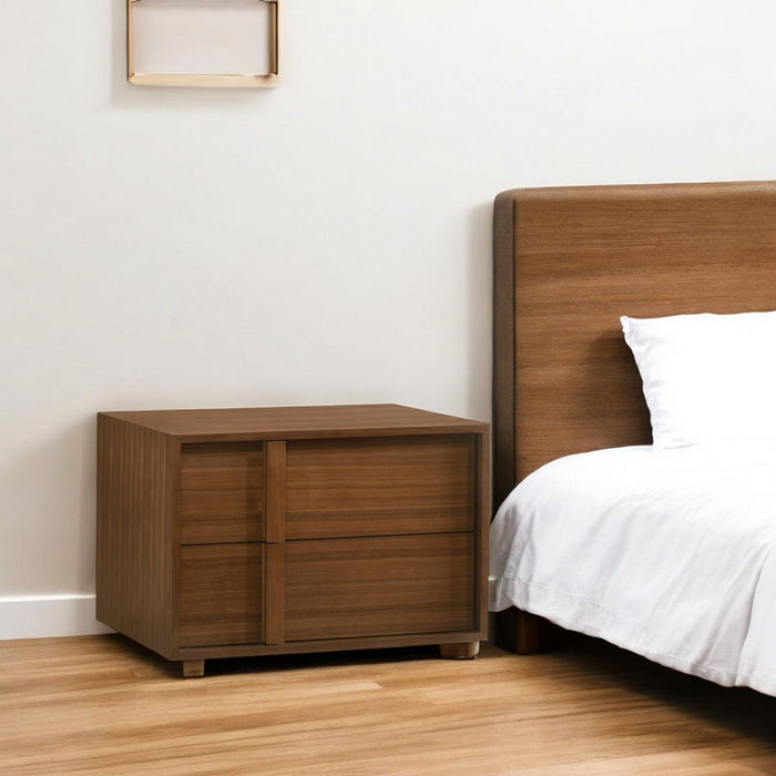 Modern Nightstand With Two Integrated Drawers - Walnut