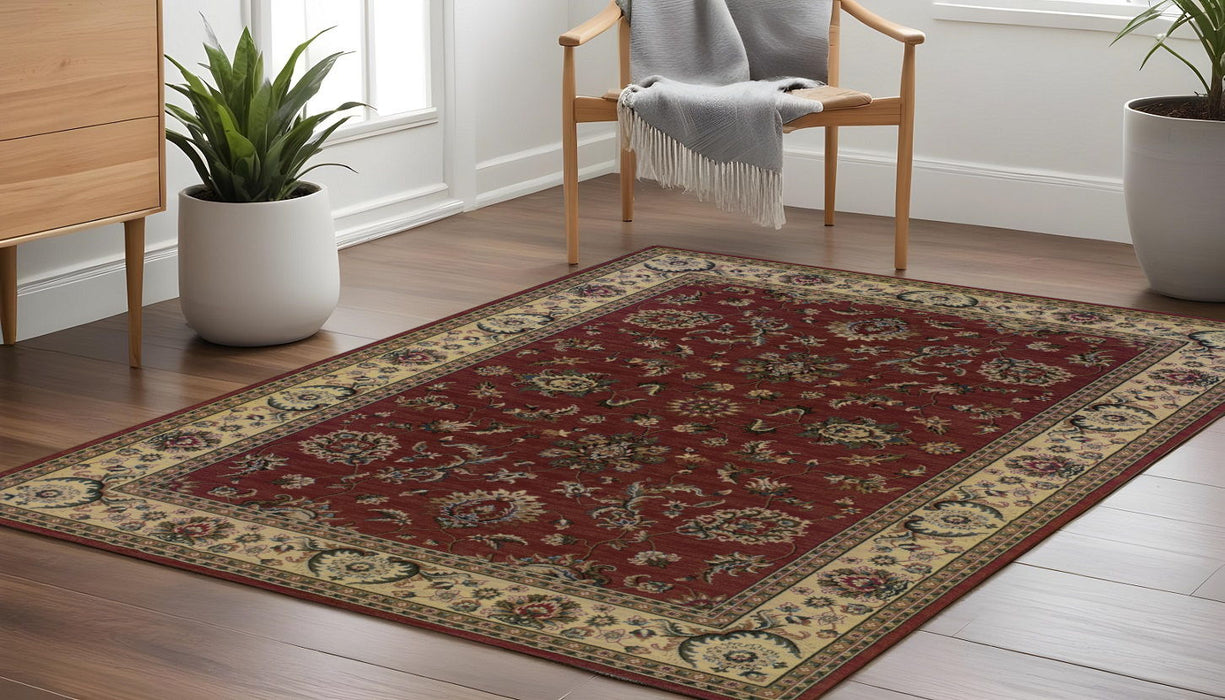 8' Traditional Oriental Square Rug - Red And Ivory