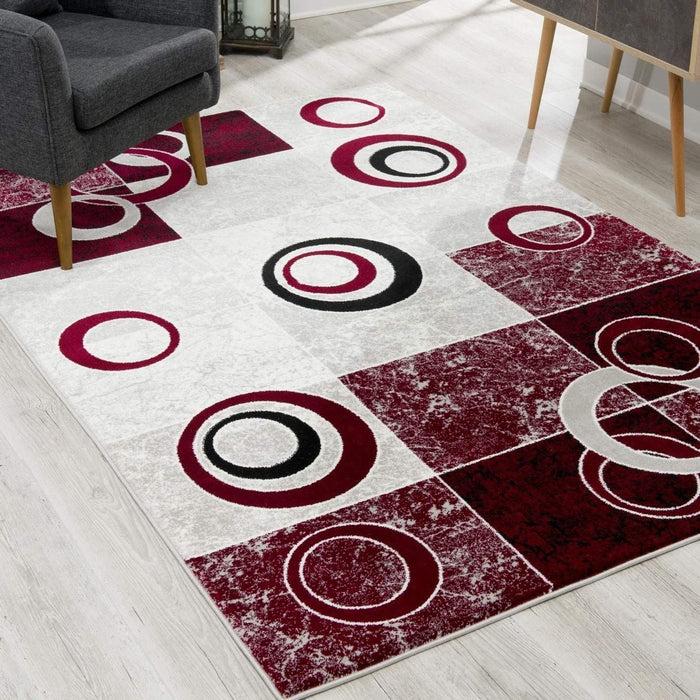 8' x 10' Abstract Dhurrie Area Rug - Red