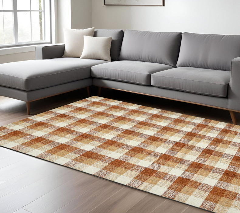 9' X 13' Wool Plaid Hand Tufted Area Rug - Orange
