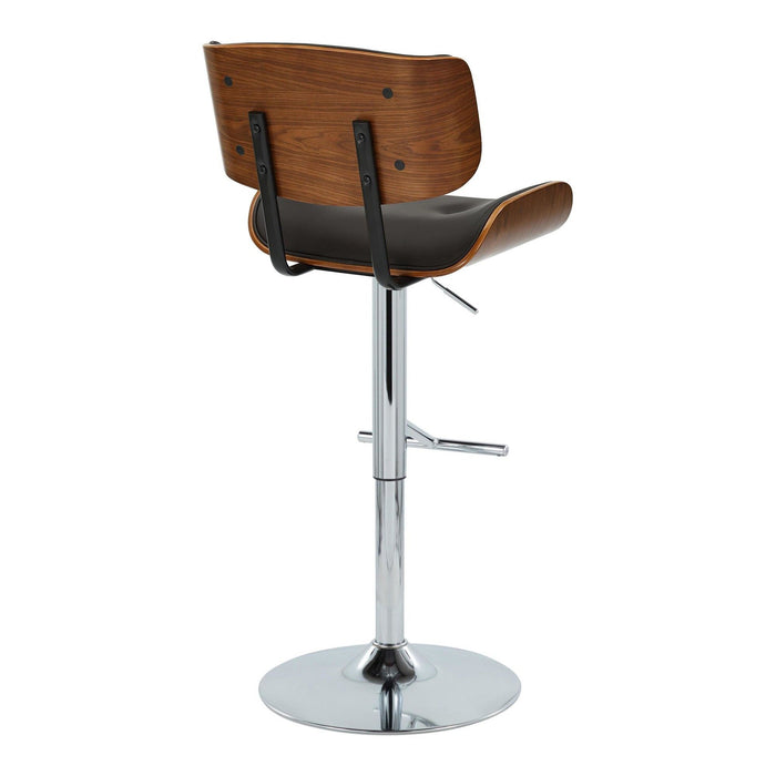 Lombardi - Adjustable Barstool (Set of 2) - Chrome Metal, Walnut Wood, Espresso Faux Leather