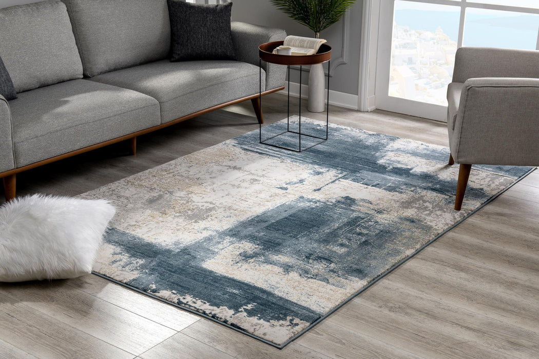 9' x 12' Abstract Patches Area Rug - Cream And Blue