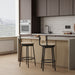 Set of two Giga swivel bar stools with metal frames and hand-woven paper rope seats, ideal for kitchen counters or dining areas.