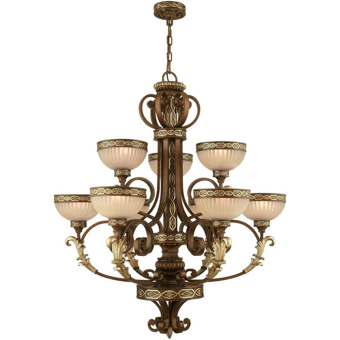 40" Nine Light Dimmable Chandelier With Shades - Bronze