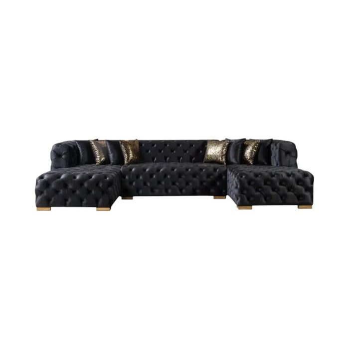 Tufted Velvet Modular U Shaped Sofa Chaise Sectional With Toss Pillows - Black