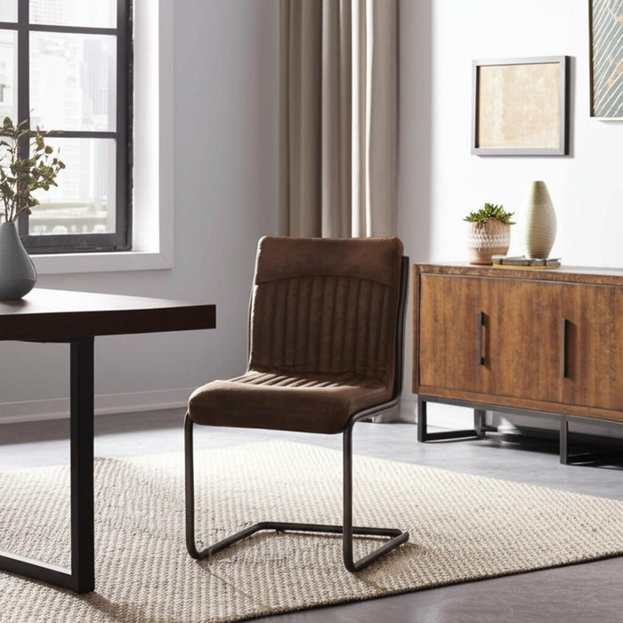 Leather Iron Dining Side Chairs (Set of 2) - Brown / Silver