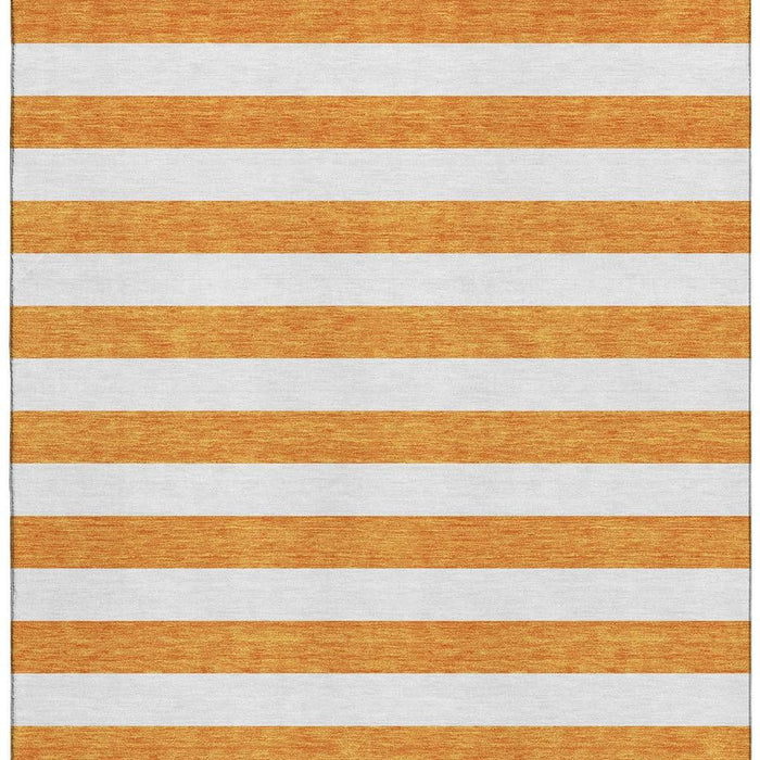 10' X 14' Striped Washable Area Rug With UV Protection (647626) - Orange / Ivory