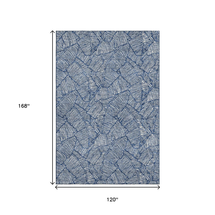 10' X 14' Floral Washable Area Rug With UV Protection (672623) - Navy Blue / Ivory