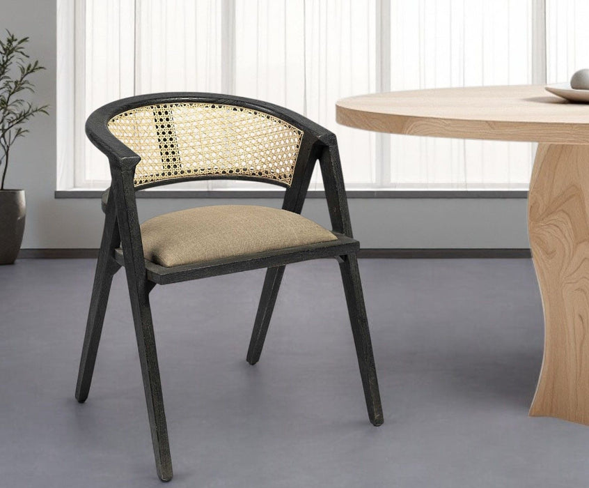 Upholstered Linen Open Back Dining Arm Chair - Gray