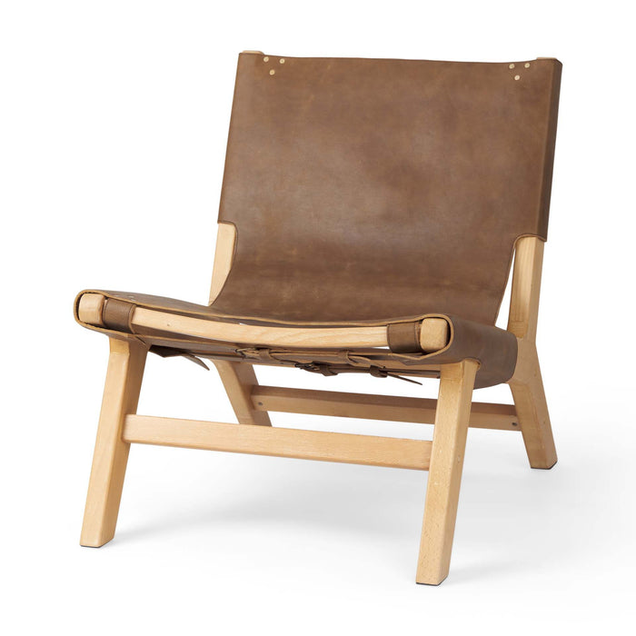 Genuine Leather And Solid Wood Slipper Chair - Brown
