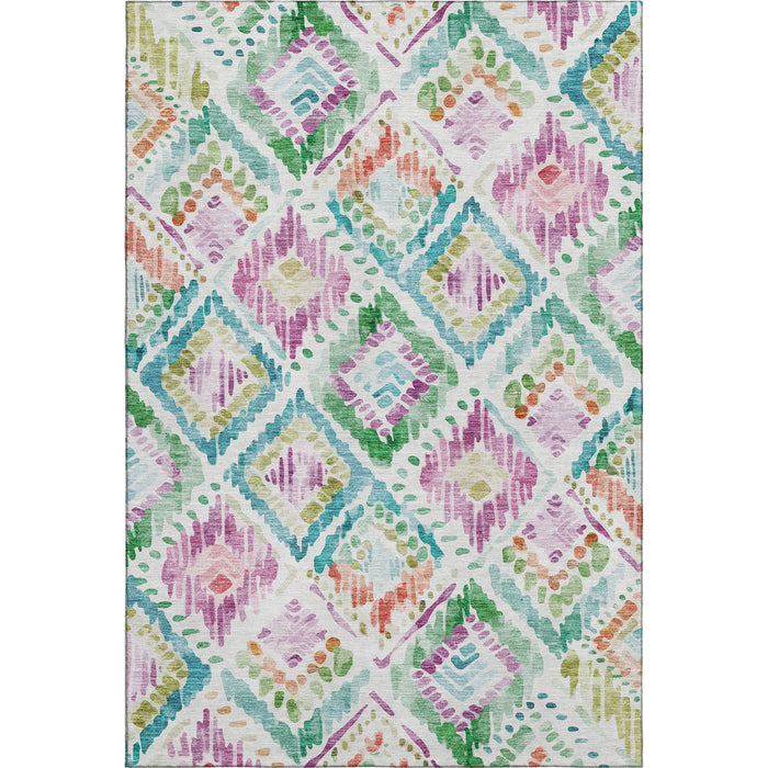 10' X 14' Geometric Washable Area Rug With UV Protection (684046) - Teal / Ivory / Green / Purple