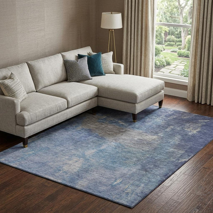 10' X 14' Abstract Washable Area Rug With UV Protection (693222) - Blue / Gray / Silver