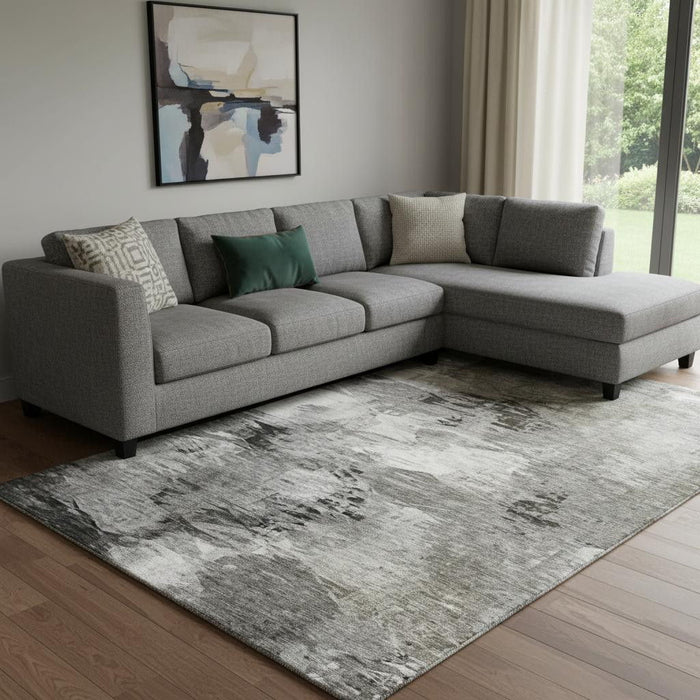 8' X 10' Abstract Washable Area Rug With UV Protection (650774) - Taupe / Ivory