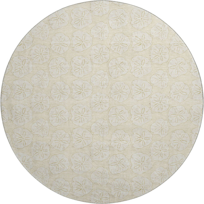 8' Geometric Washable Round Rug With UV Protection (646076) - Sand / Ivory