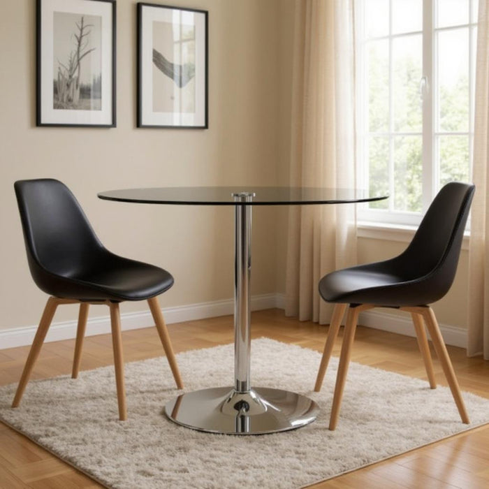 42" Glass And Metal Pedestal Base Round Top Dining Table - Clear