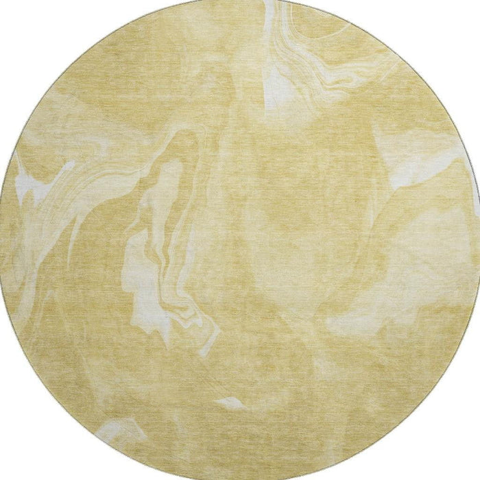 8' Abstract Washable Round Rug With UV Protection - Gold And Ivory