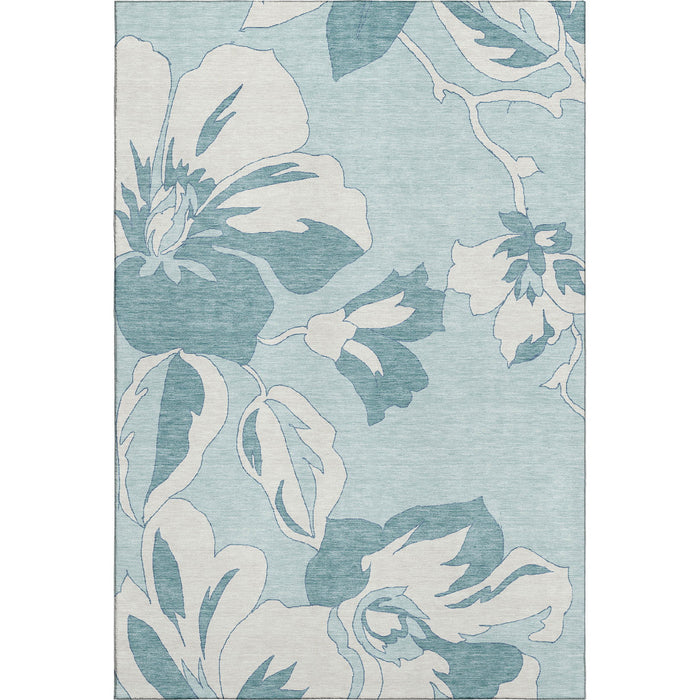 10' X 14' Floral Washable Area Rug With UV Protection (668023) - Teal / Ivory