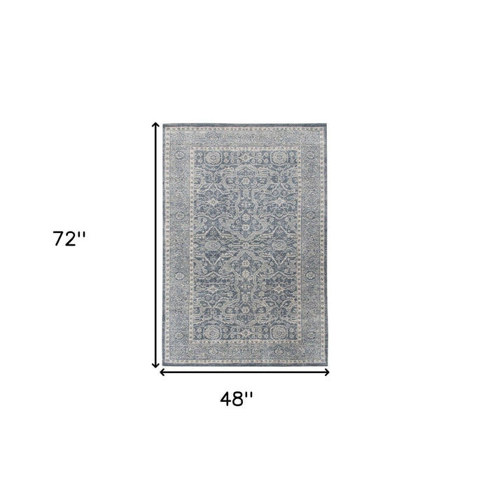 4' X 6' Wool Medallion Hand Woven Area Rug - Gray And Dark