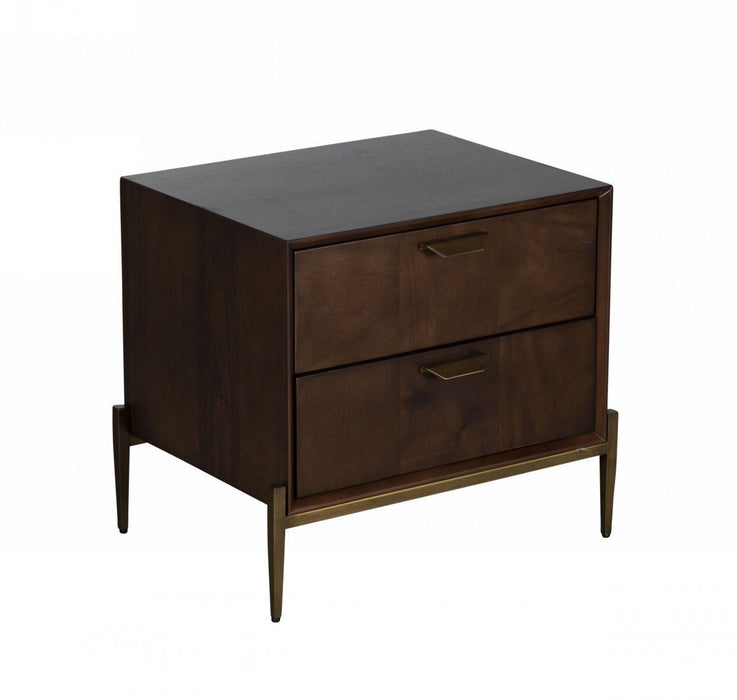 Two Drawers Solid Wood Nightstand - Brass