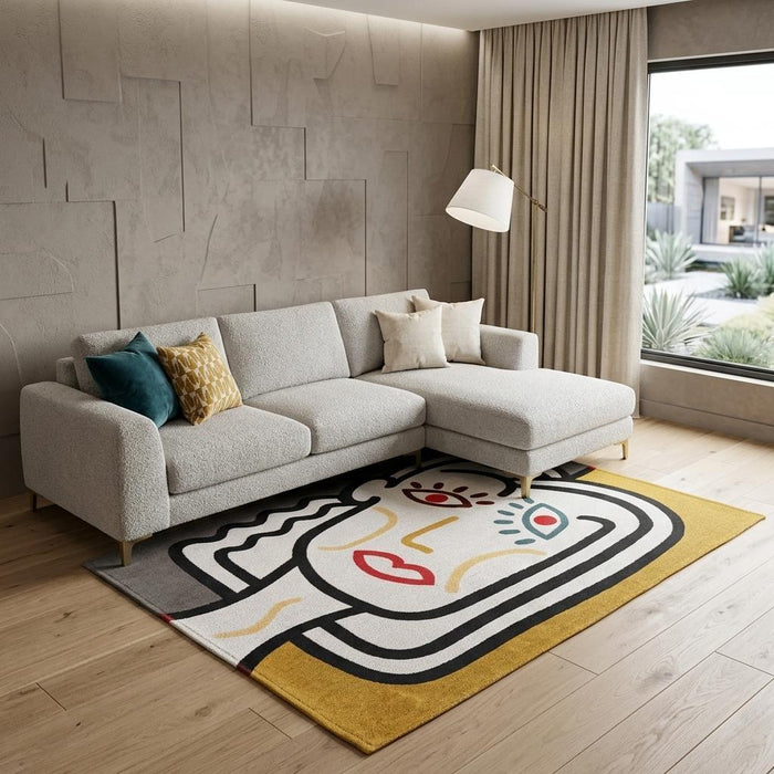 7' X 9' Abstract Washable Area Rug (551706) - White