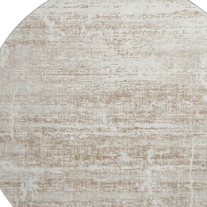 8' Abstract Washable Round Rug With UV Protection - Beige And Ivory